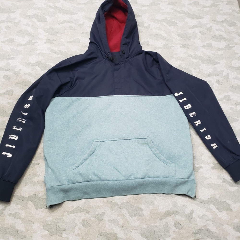 Jiberish Denver Sweatshirt Hoodie Mens XL Blue Pullover Color Block